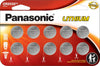 Panasonic CR2032 3V Lithium Coin Battery - 10 Pack Child-Resistant