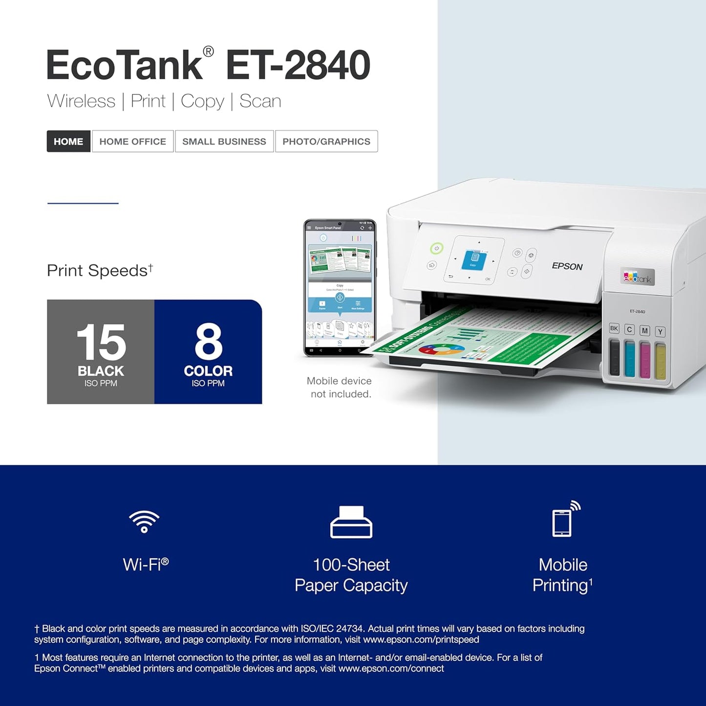 Epson C11CK58201-N EcoTank ET-2840 Wireless Color Printer - Renewed