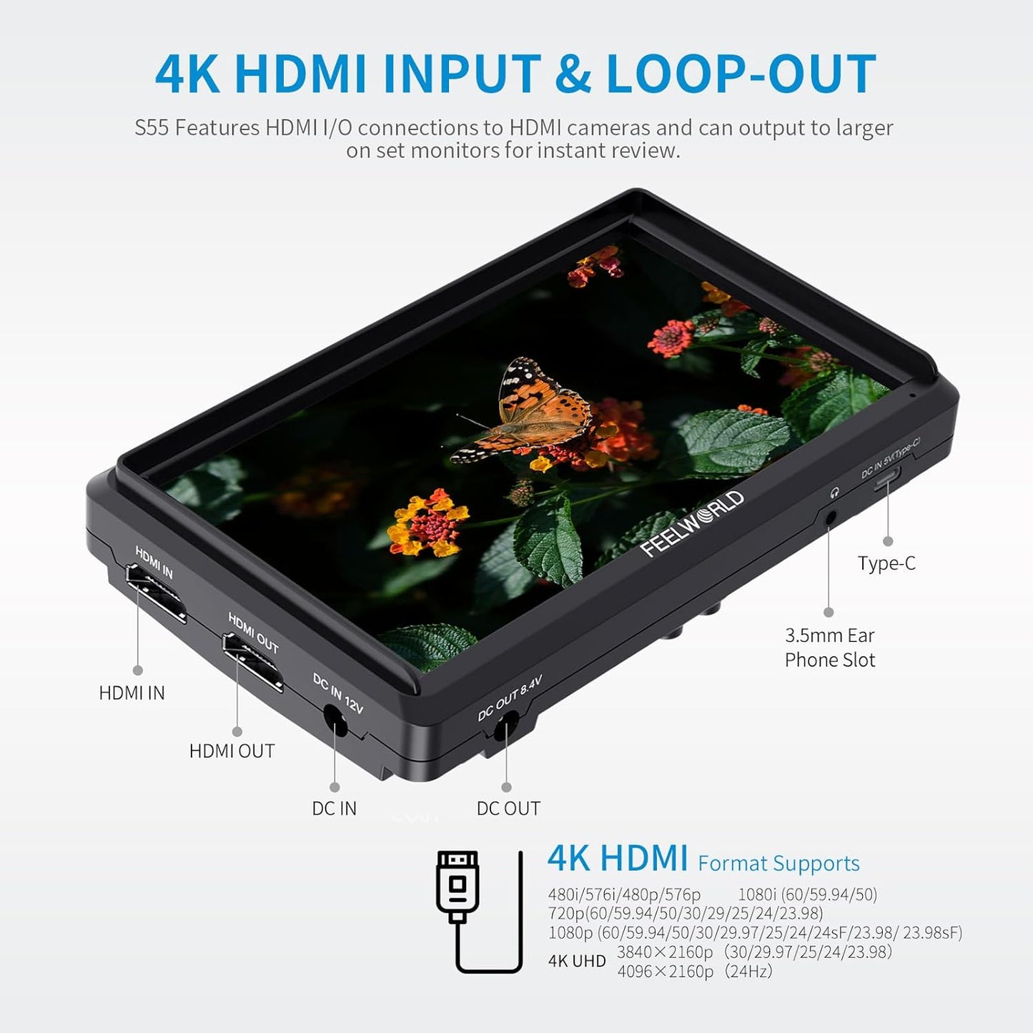 FEELWORLD 5.5 Inch S55V3 Camera Field Monitor