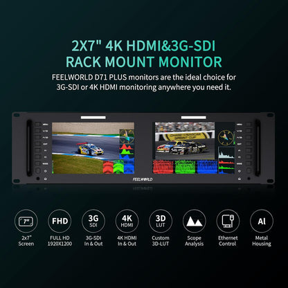 FEELWORLD D71 PLUS Dual 7" 3RU Broadcast Monitor
