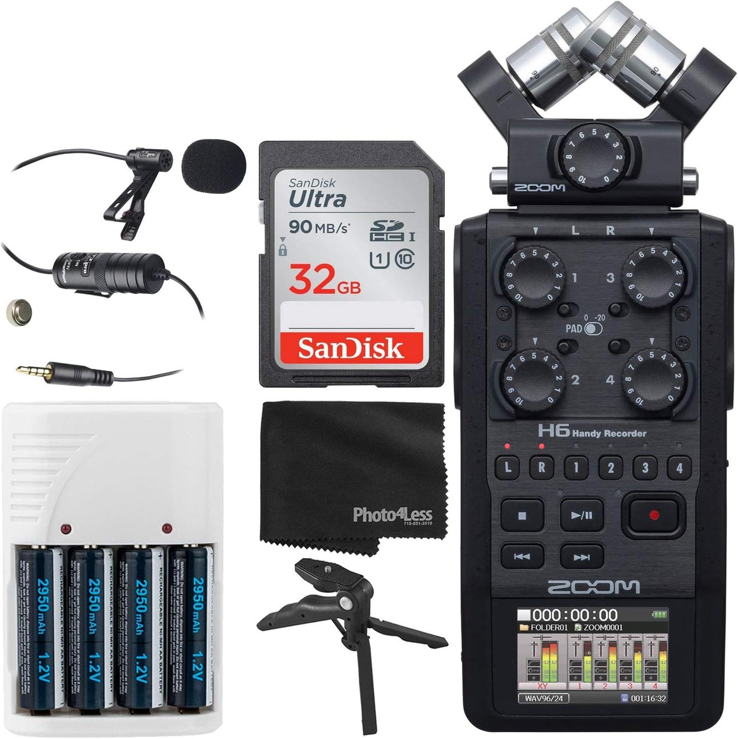 Zoom ZMH6ABK7 All Black Portable Recorder Bundle