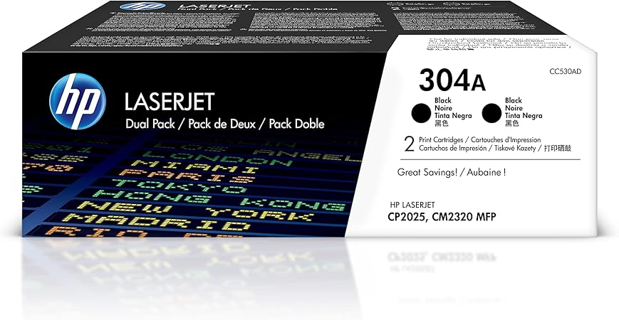 HP CC530AD 304A Black Toner Cartridges (2-Pack)