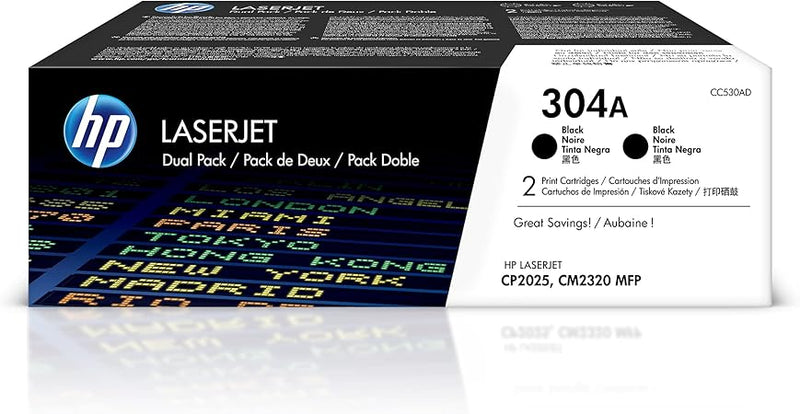 HP CC530AD 304A Black Toner Cartridges (2-Pack) — main product image