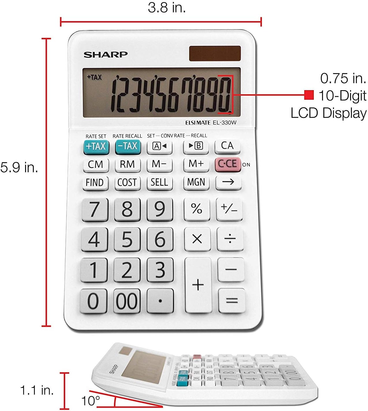 Sharp EL-330WB Basic Desktop Calculator, Solar Battery - 5 Pack
