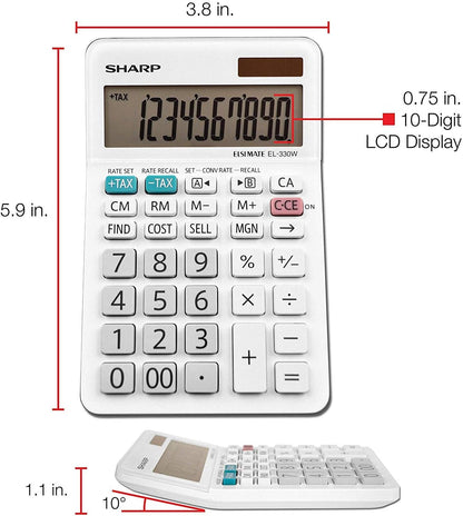 Sharp EL-330WB Basic Desktop Calculator, Solar Battery - 5 Pack
