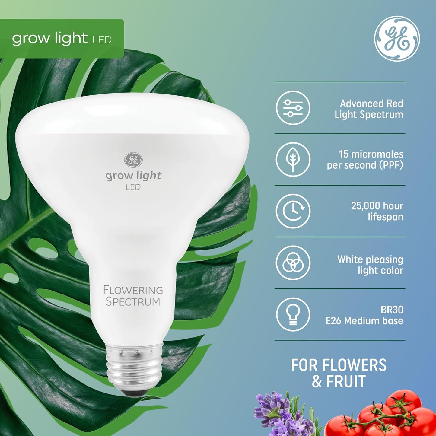 GE 93130544 BR30 LED Grow Light Bulbs 2-Pack