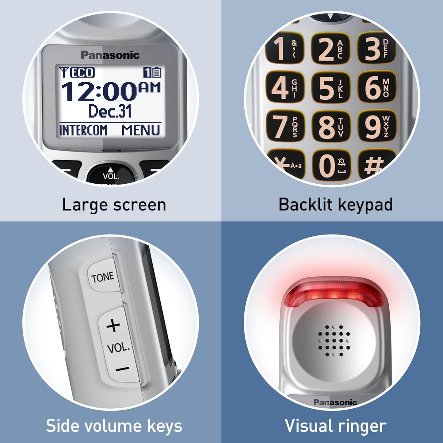 Panasonic KX-TGM450S Amplified Cordless Phone 50dB Volume Boost Silver