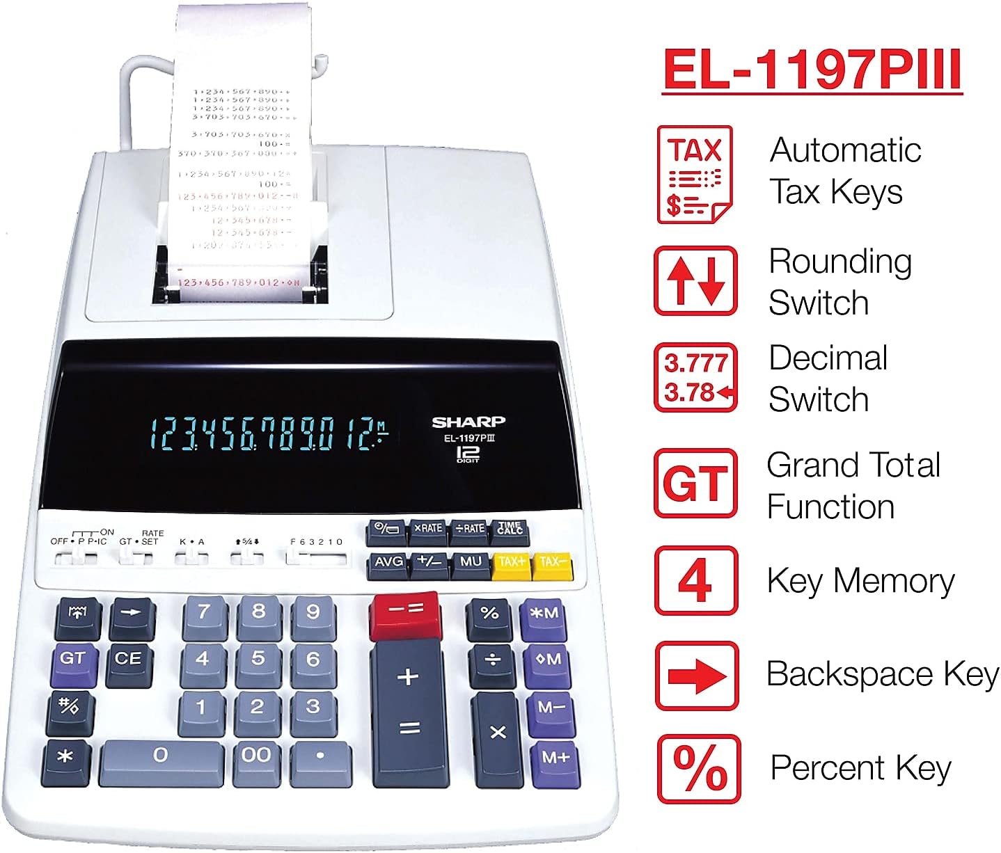 Sharp EL1197PIII Two-Color Printing Desktop Calculator