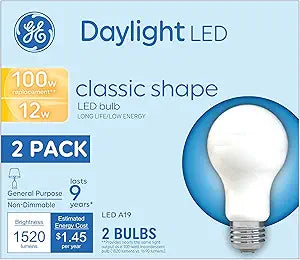 GE 93109193 100W Equivalent Daylight A19 LED Bulb 2-Pack