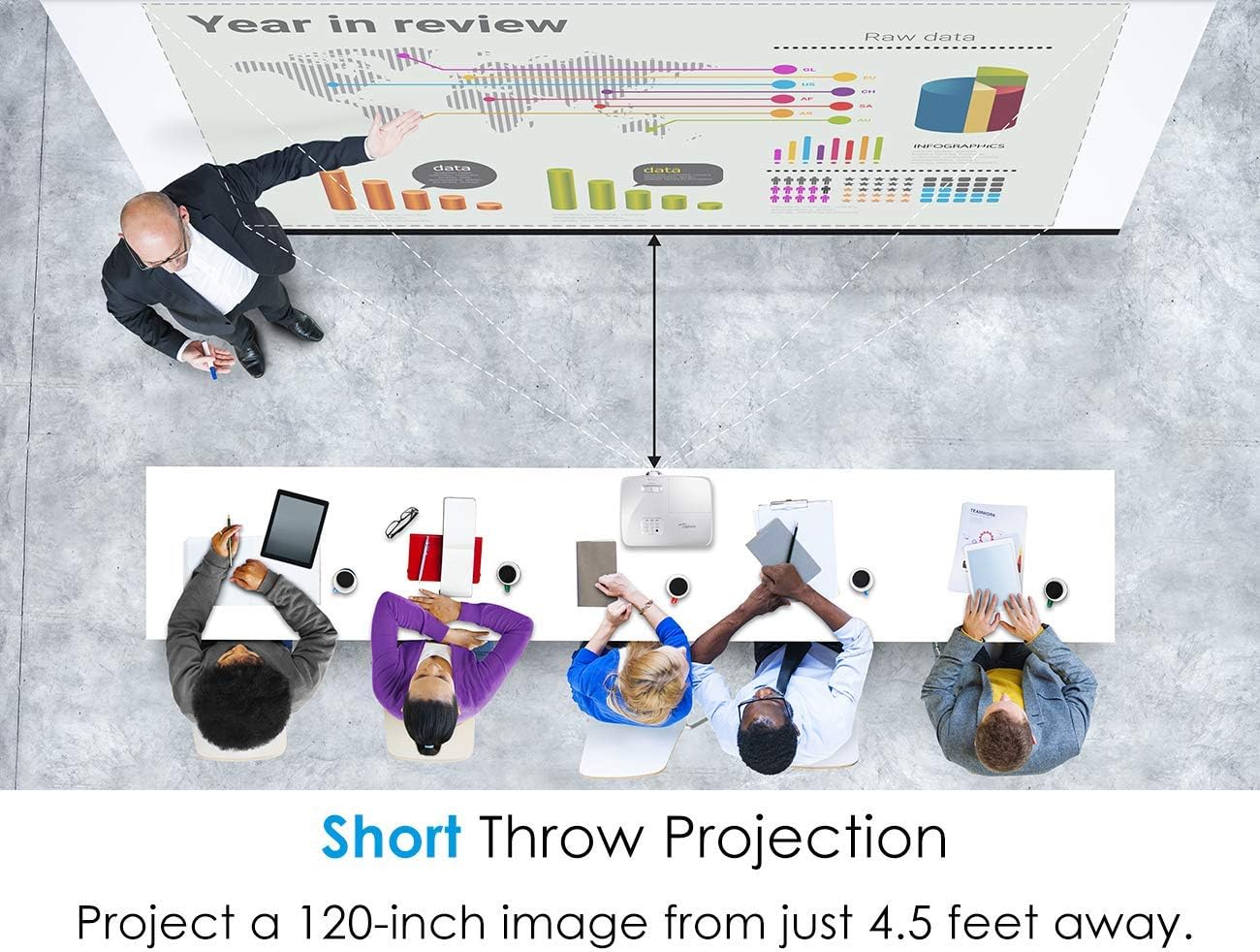 Optoma EH412ST - 1080p Short Throw Projector, 4000 Lumens (Renewed)