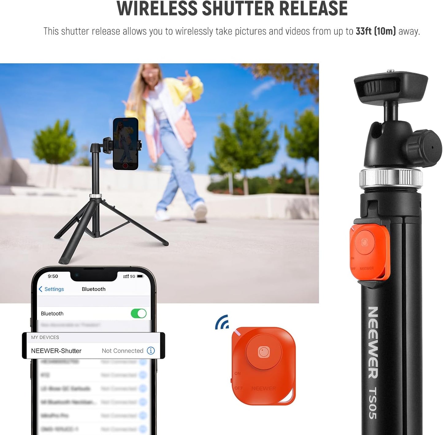 Neewer 10104103 62.9" Phone/Camera Tripod with Remote