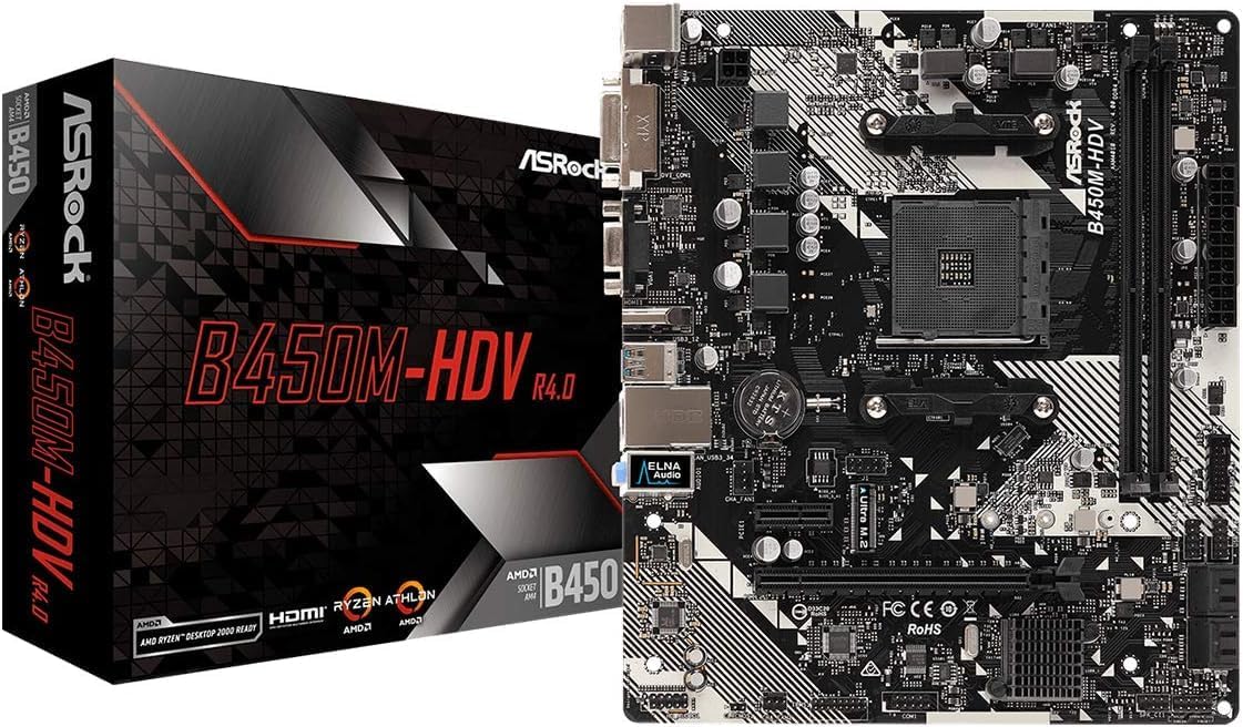 ASRock B450M-HDV R4.0 AMD Ryzen AM4 Micro ATX Motherboard