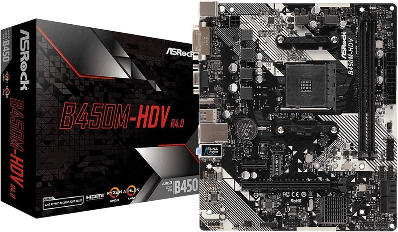 ASRock B450M-HDV R4.0 AMD Ryzen AM4 Micro ATX Motherboard — main product image