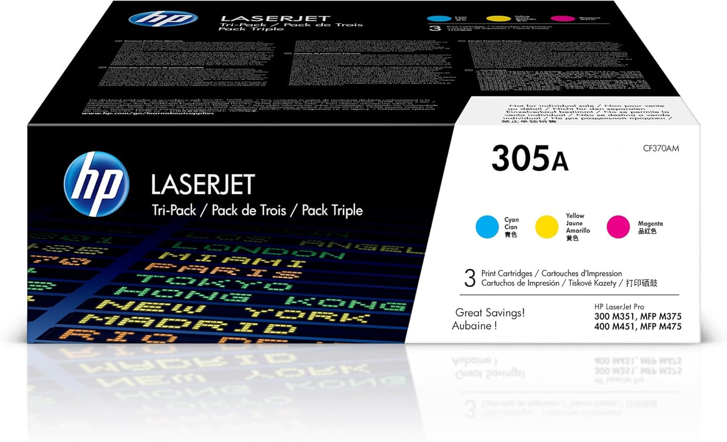 HP CF370AM 305A Cyan Magenta Yellow Toner Cartridge 3-Pack