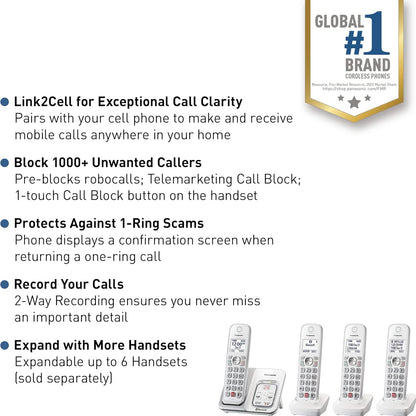 Panasonic KX-TGD864W Cordless Phone Answering Machine 4-Handset