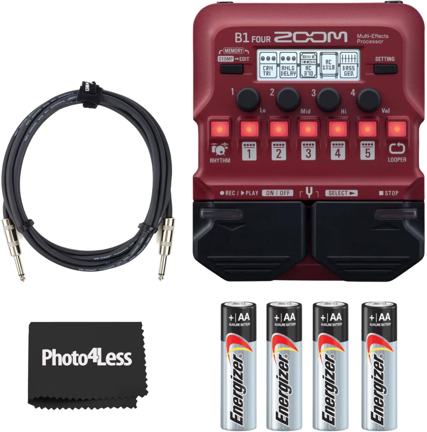 Zoom B1 FOUR Bass Multi-Effects Processor Bundle
