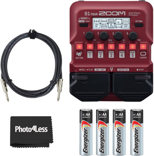 Zoom B1 FOUR Bass Multi-Effects Processor Bundle