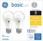 GE 37025 Basic LED A19 Light Bulbs - 100 Watt - 2 Pack