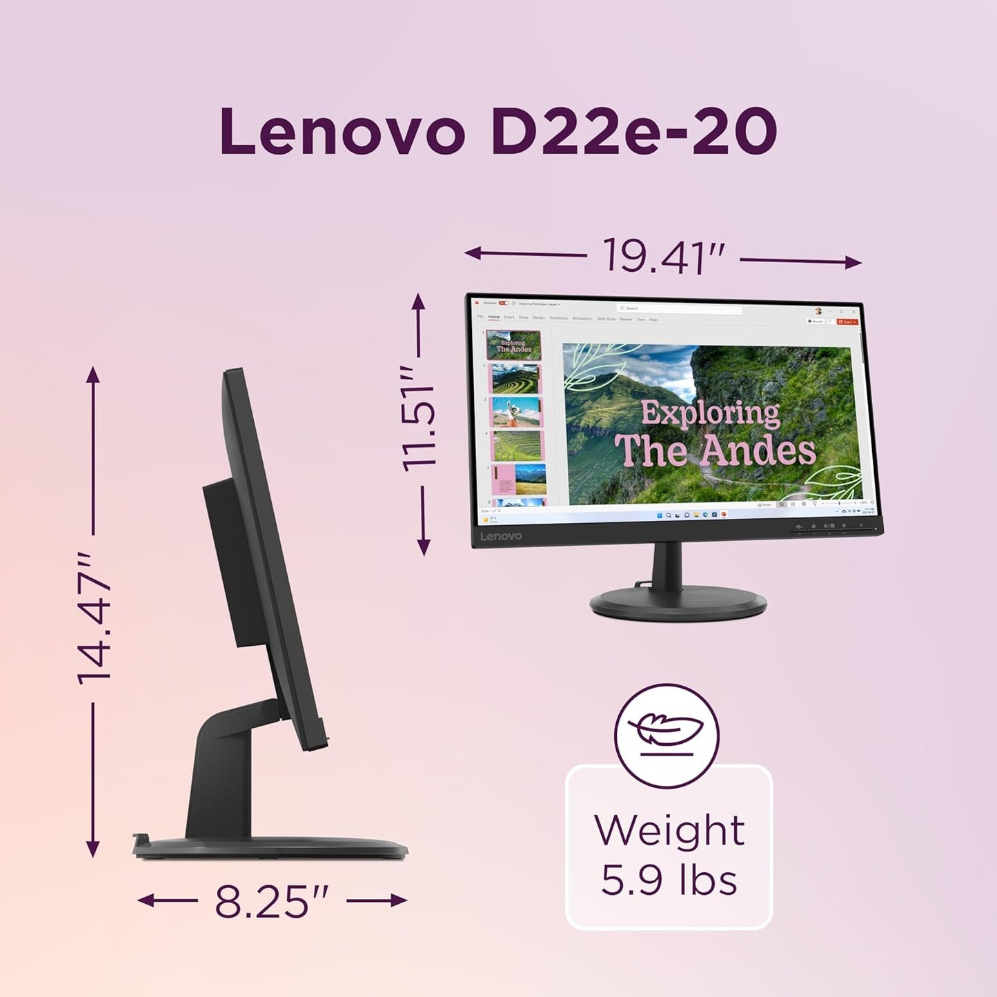 Lenovo 66D2KCC6US D22e-20 21.45" FHD Monitor with AMD FreeSync