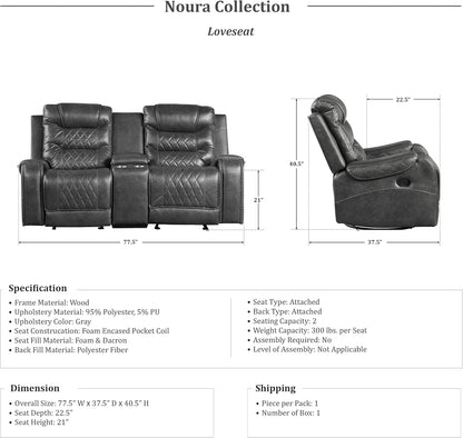 Lexicon S189405GY-2 Microfiber Reclining Loveseat Console Gray
