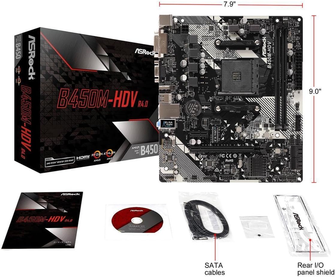 ASRock B450M-HDV R4.0 AMD Ryzen AM4 Micro ATX Motherboard