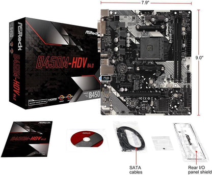 ASRock B450M-HDV R4.0 AMD Ryzen AM4 Micro ATX Motherboard