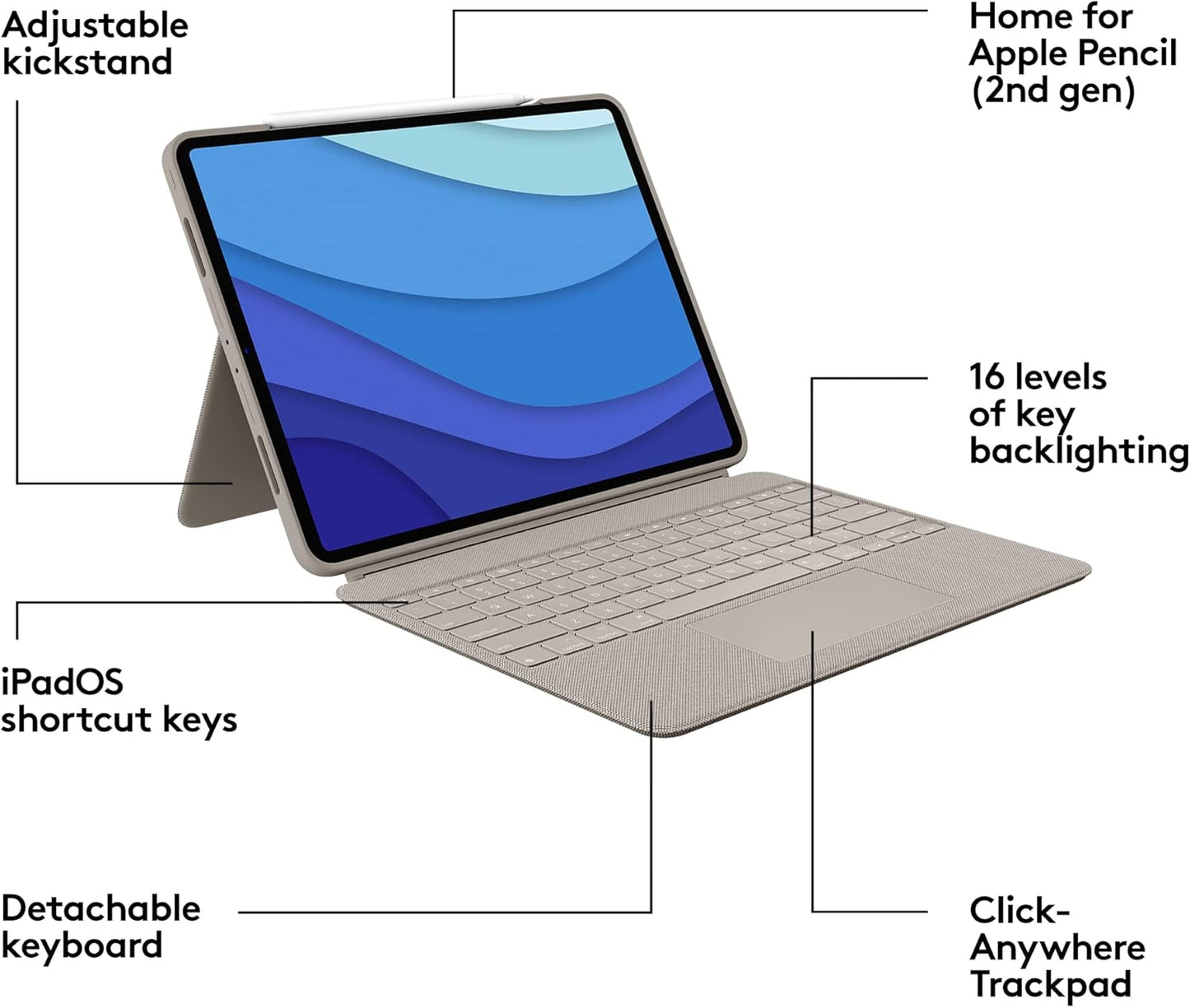 Logitech 920-010119 Combo Touch iPad Pro Keyboard Case Sand