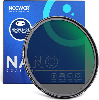 Neewer 72mm CPL ND8 Filter - True Colors Polarizing Filter