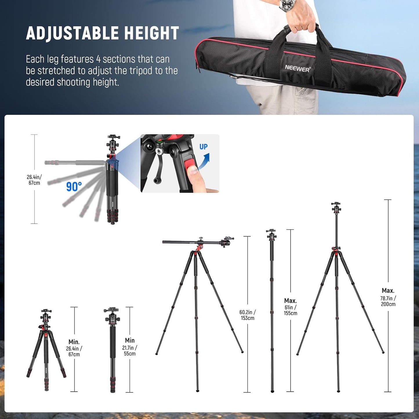 Neewer N284L+G0 79" Camera Tripod Monopod