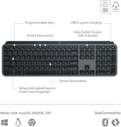 Logitech 920-011558 MX Keys S Wireless Low Profile Keyboard