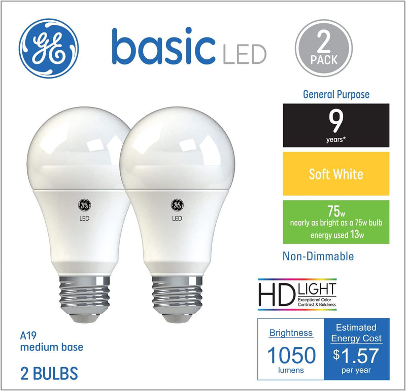 GE 37015 75 Watt Soft White LED Bulb 2-Pack — main product image
