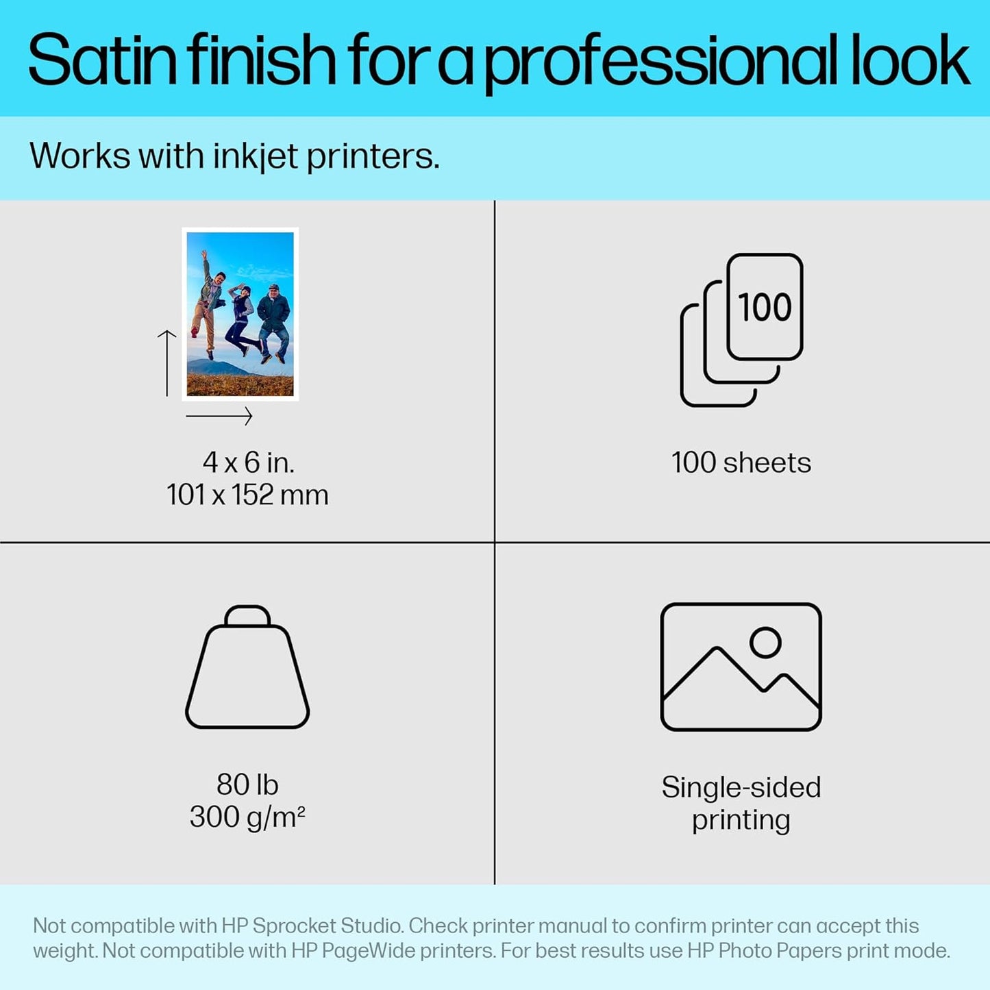 HP CR666A Premium Plus 4x6 Photo Paper, Satin, 100 Sheets