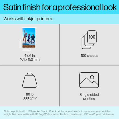 HP CR666A Premium Plus 4x6 Photo Paper, Satin, 100 Sheets