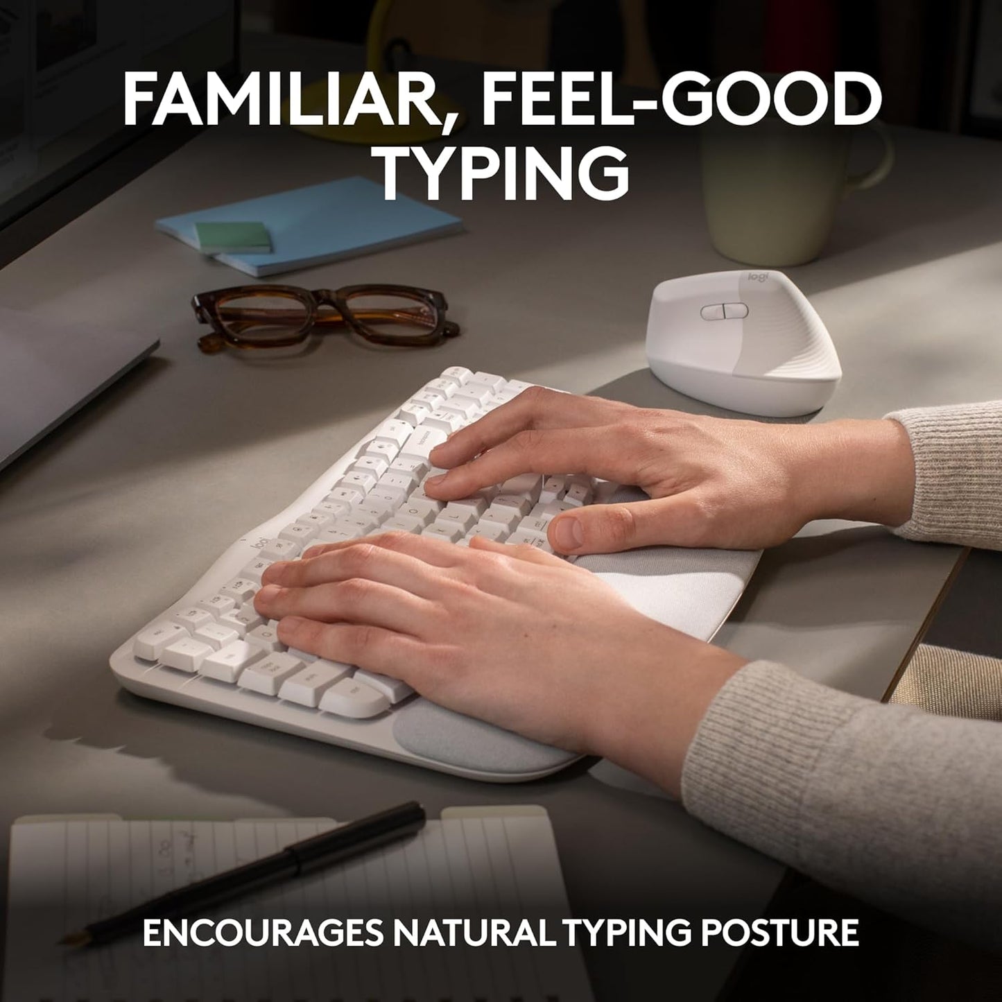 Logitech 920-012275 Wave Keys - Ergonomic Wireless Keyboard - Off White