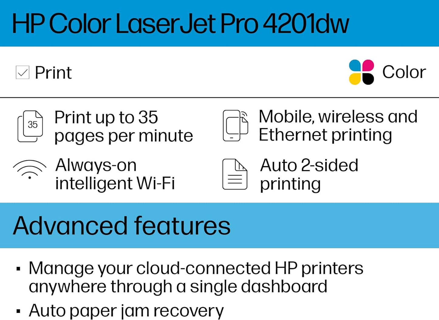 HP Color LaserJet Pro 4201dw Wireless Laser Printer (Renewed)