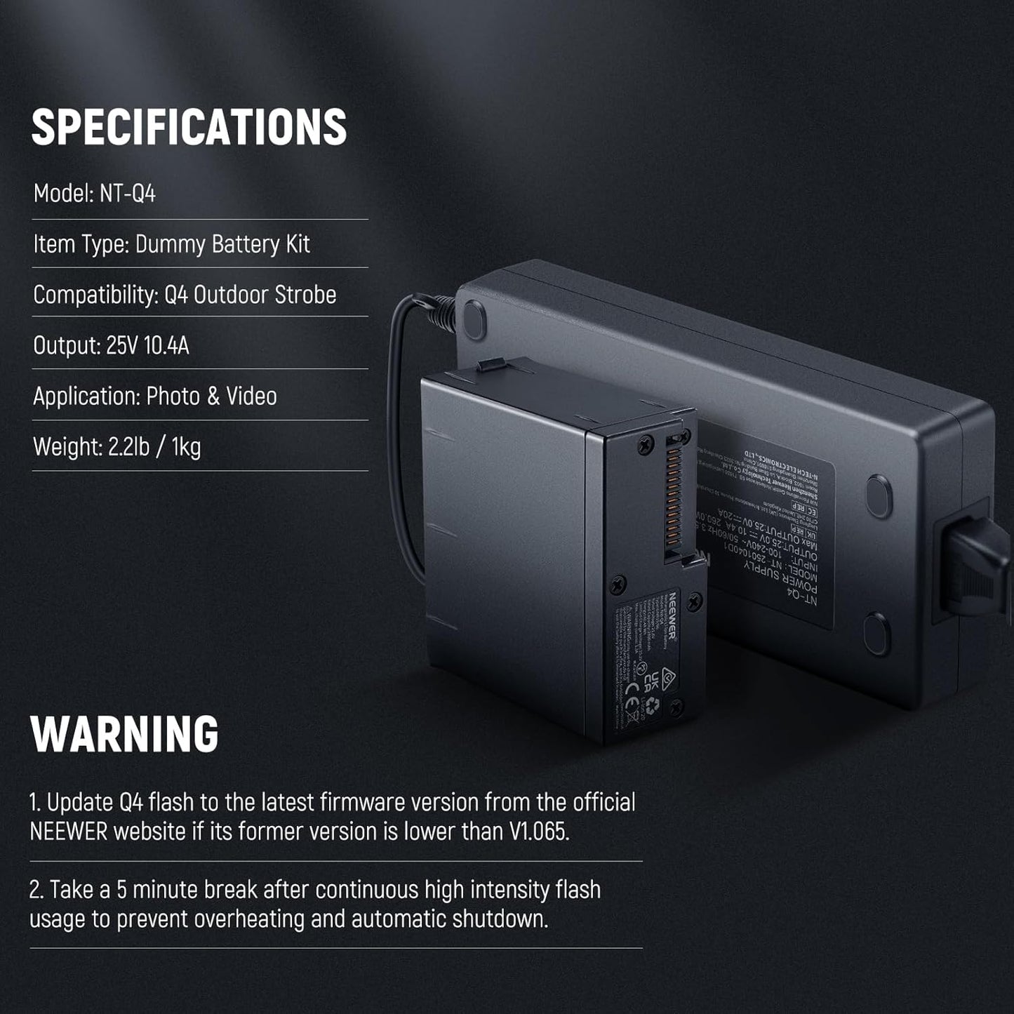 Neewer NT-Q4 Dummy Battery Kit for Q4 Strobe Flash
