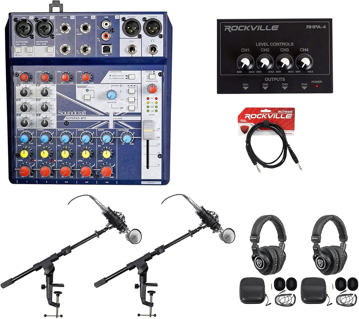 Soundcraft Notepad-8FX Podcast Mixer Recording Bundle