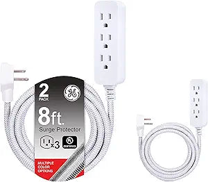 GE 53246 Pro 3-Outlet 8 Ft Braided Power Strip 2-Pack