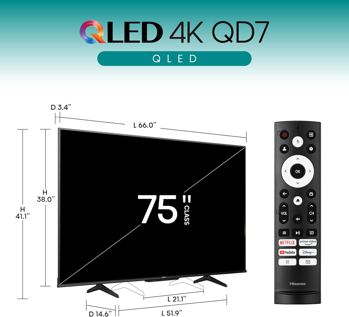 Hisense 75QD7N 75-Inch QLED 4K UHD Google TV 144Hz
