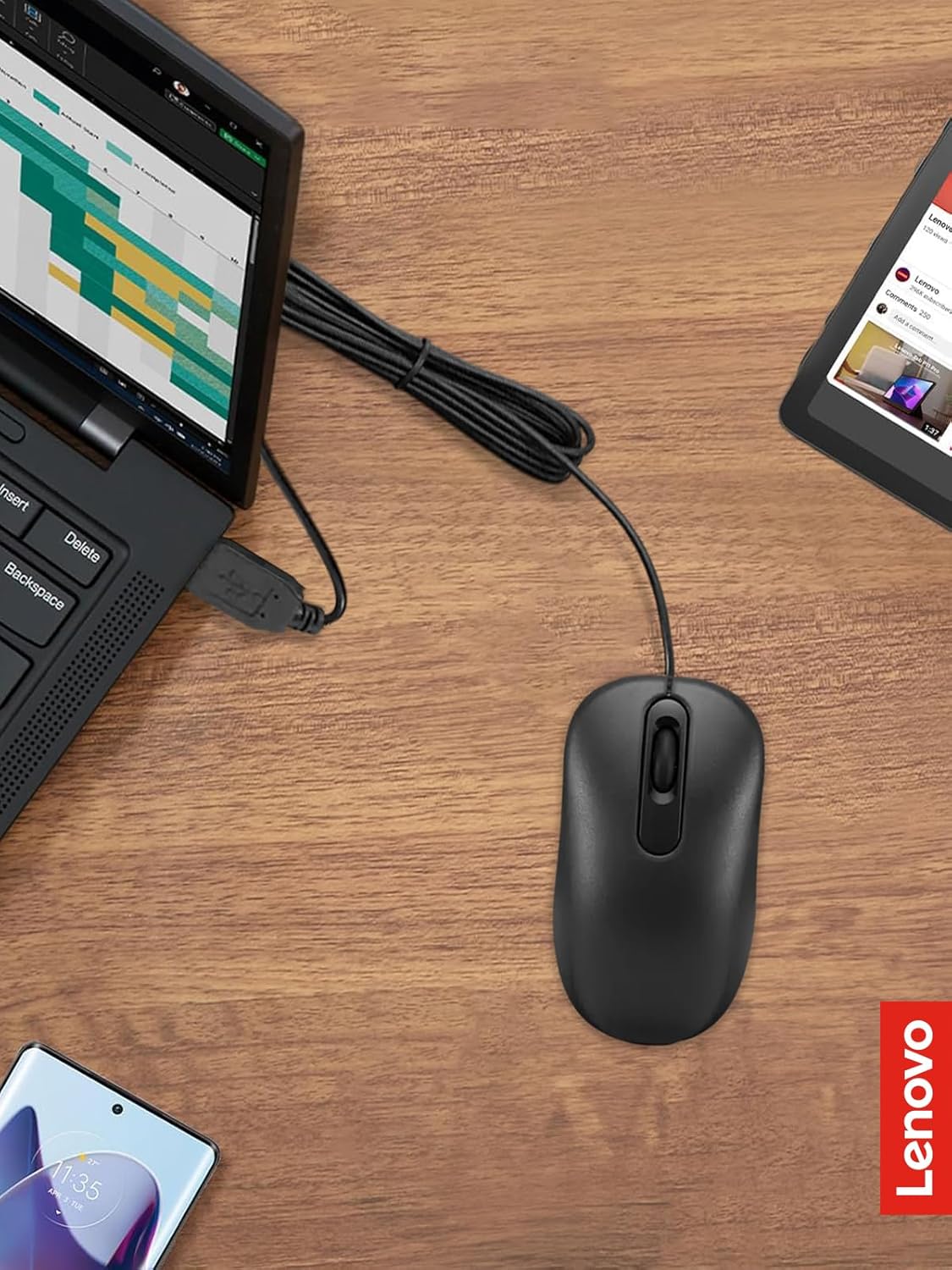 Lenovo GY51K20071 100 Wired USB Computer Mouse