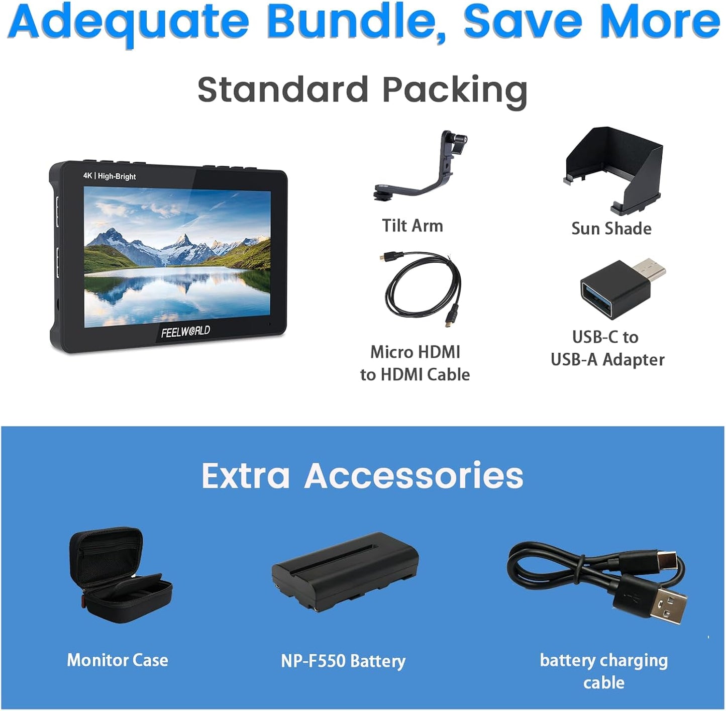 FEELWORLD F5 Pro X 5.5 Inch 4K HDMI Monitor Bundle