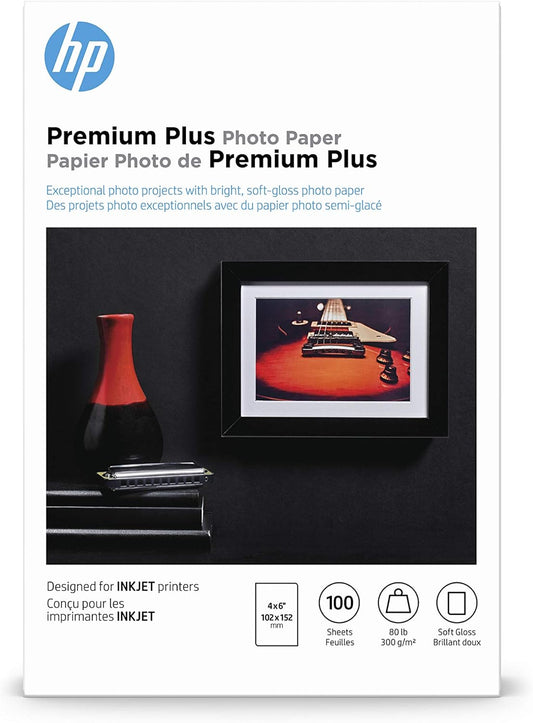 HP CR666A Premium Plus 4x6 Photo Paper, Satin, 100 Sheets