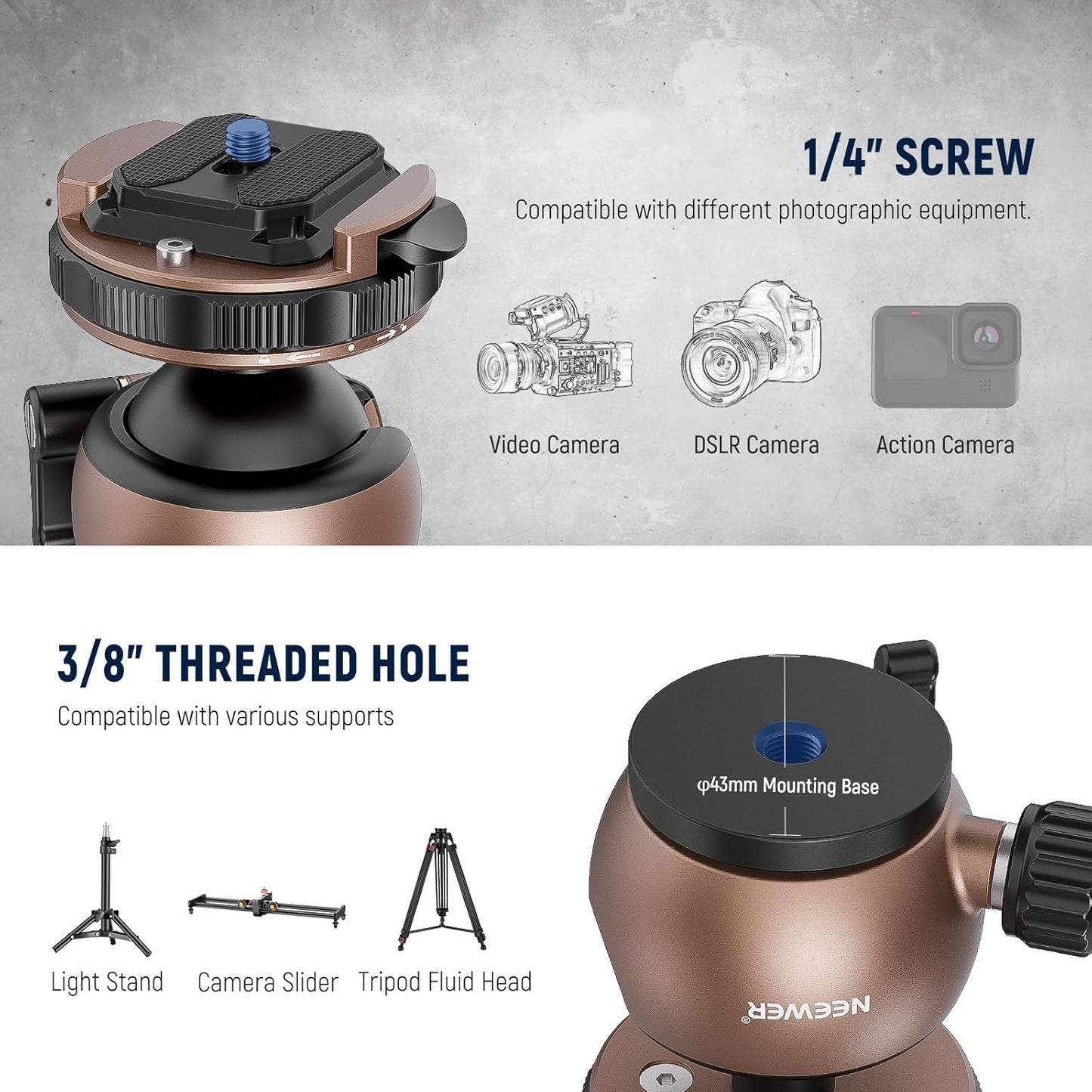 Neewer GM32 Low Profile Tripod Ball Head 22lb Load