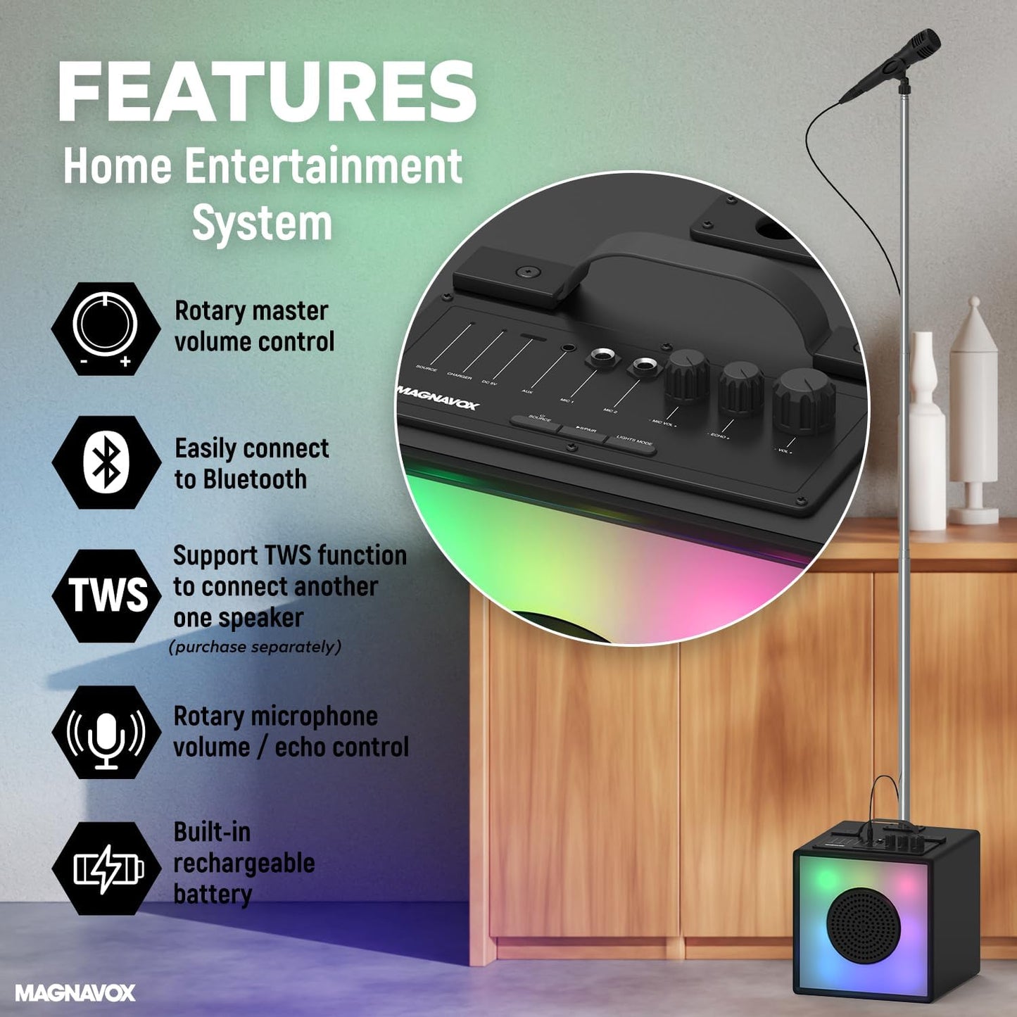 Magnavox MHT753 Portable Karaoke System w/Mic
