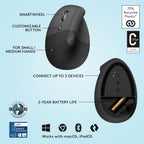 Logitech 910-006466 Lift Left Vertical Ergonomic Mouse Renewed