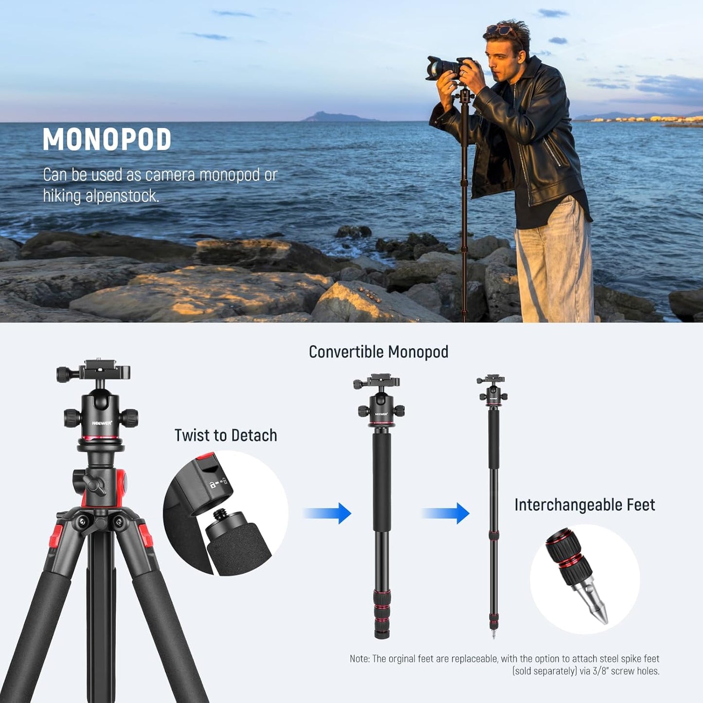 Neewer N284L+G0 79" Camera Tripod Monopod