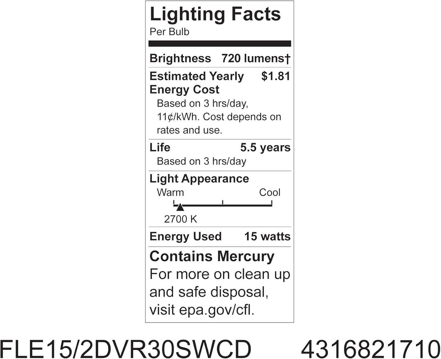 GE 21710 Energy Smart CFL, 15W R30 Floodlight Bulb - Dimmable