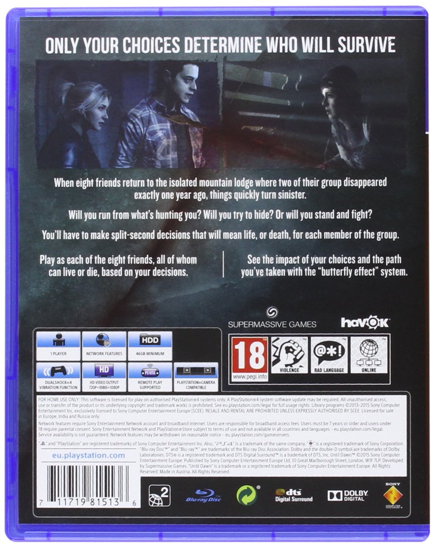 Sony 9815136 Until Dawn PS4 Horror Game