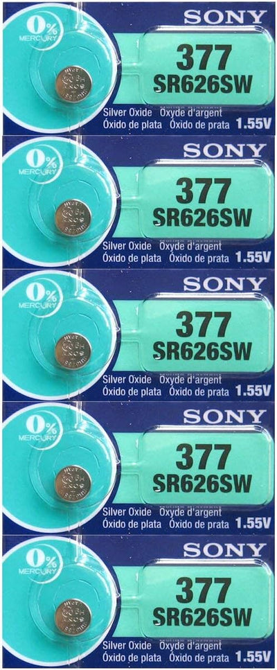 Sony 377 (SR626SW) Silver Oxide 1.55V Watch Battery 5-Pack