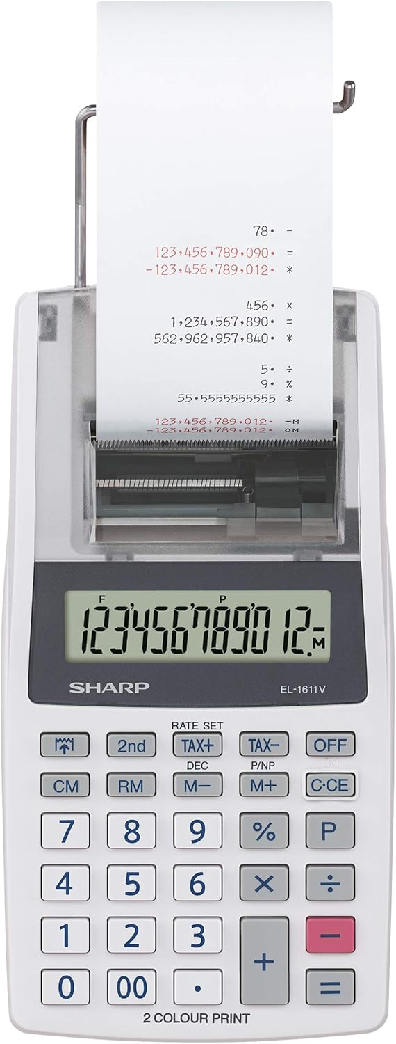 Sharp EL-1611V 12-Digit Printing Calculator - Grey